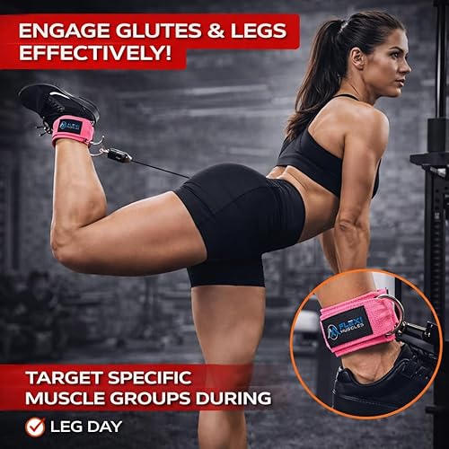 Miniatura 4 de Correas de tobillo Flexi MusCLES para máquinas de cable. Nuestras cómodas correas acolchadas ajustables para entrenamiento de tobillo con doble
