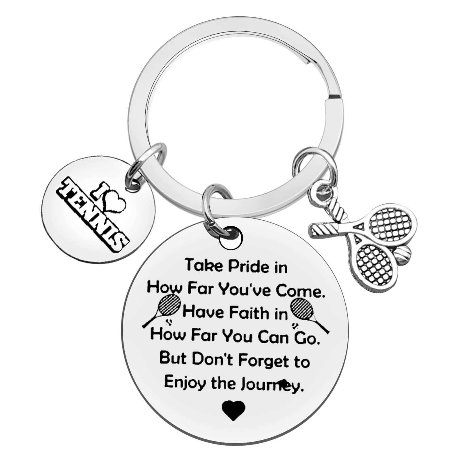 Ximalun Tennis Keyring: 'Take Pride, Have Faith, Enjoy the Journey', Silver, Unisex, Sports Gift for Tennis Players Teams