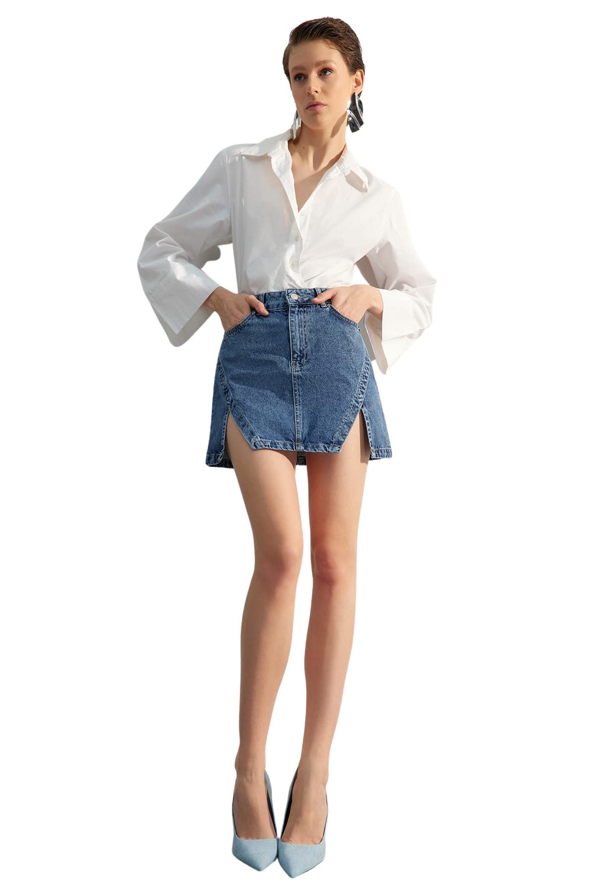 Trendyol FeMan A-line Denim Skirt,Blue,36