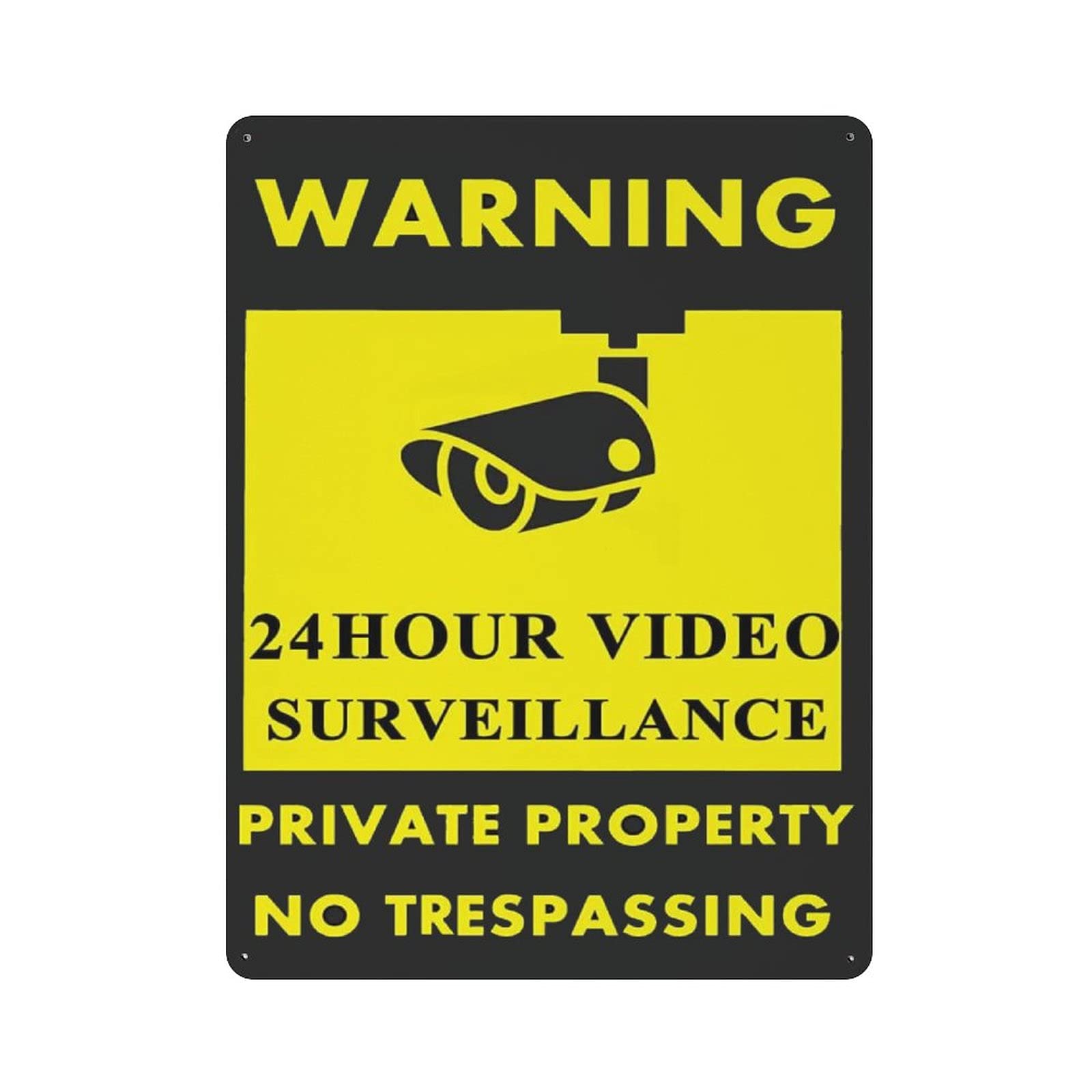 Metal Tin Sign Warning 24 Hour Video Surveillance No Trespassing Vintage Tin Poster Metal Sign Wall Decoration Country Kitchen Home Garage Decor 16"x12"