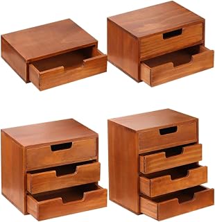 4-Piece Drawer Cabinet Bundle Set, Vintage Wood Stackable Units, Multi-level Drawer Desktop Storage Organizers, 10-Drawer Storage Box