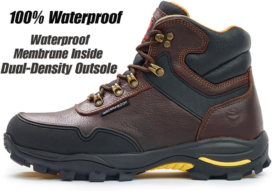 SUREWAY Men's 6" Soft/Steel Toe Heavy Duty Waterproof Work Boot - Leather,Lace Up,Oil/Slip Resistant Dual-Density Comfortable EH Construction Industrial Ankle Safety Men Work Boots,Roofing, Hunting - Image 2