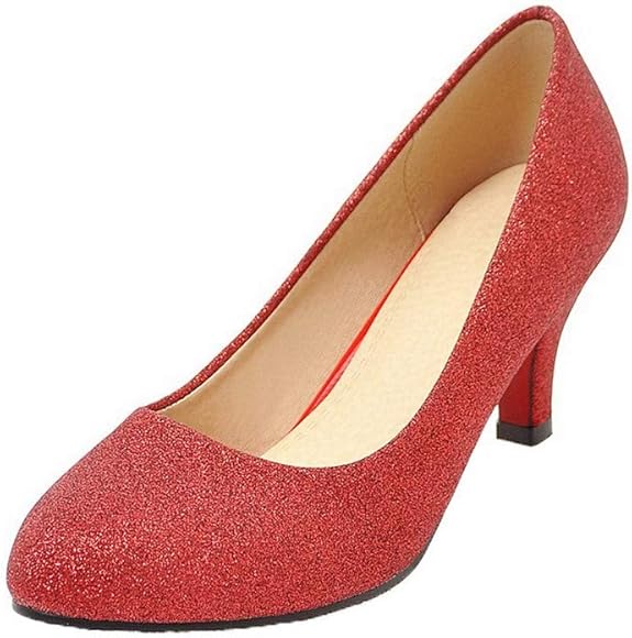 red closed toe pumps