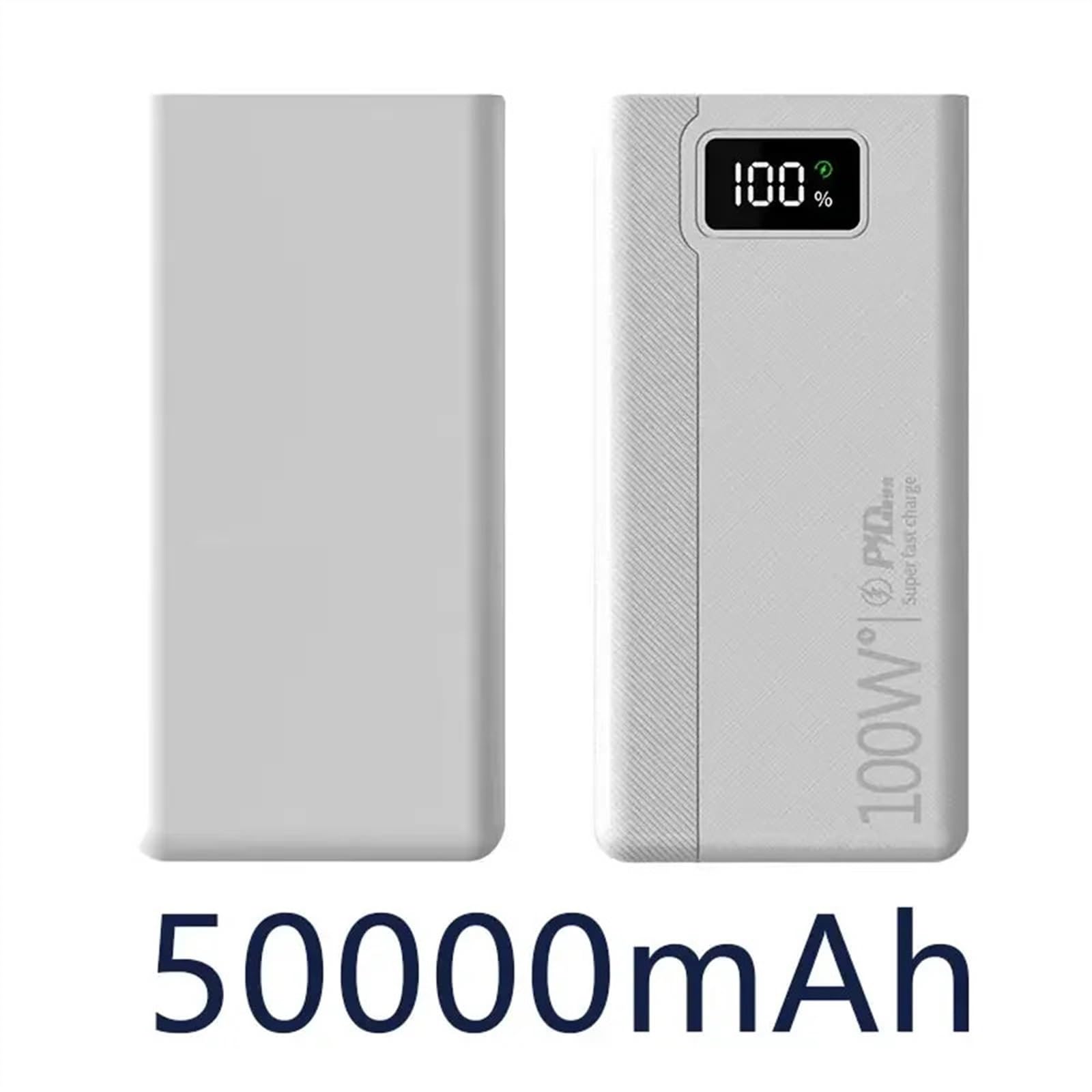 Powerbank 100 W 3/50000 mAh 4 USB Szybkie ładowanie Przenośna zewnętrzna ładowarka Powerbank (Size : White 50000mAh)