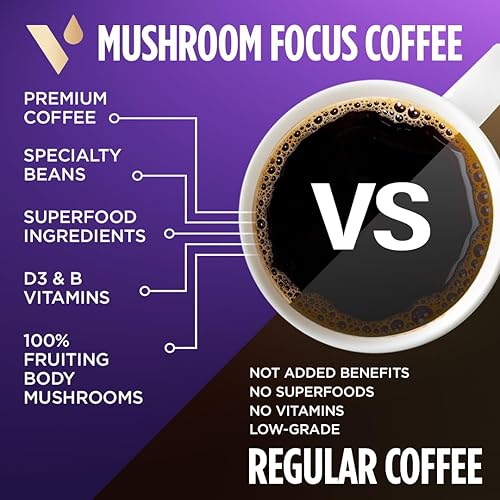 Miniatura 5 de VitaCup Focus Mushroom - Café instantáneo  Para apoyo de memoria y claridad, con fibra, chaga, melena de león, vitaminas D3 y B, tostado medio, 100%