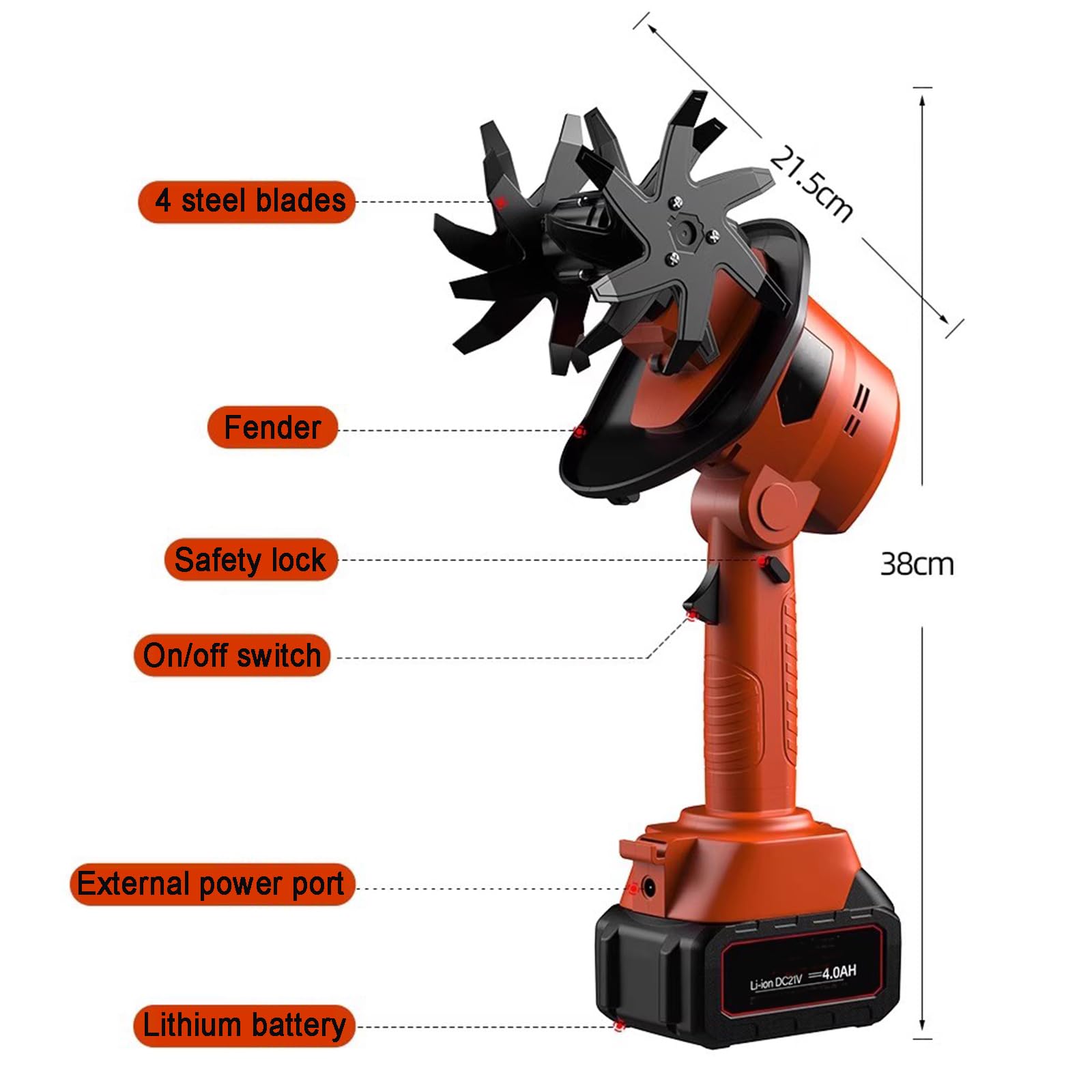 Bezprzewodowy Mini Kultywator, Elektryczny Silnik Ogrodowy 235 obr./min, z 4 Pasami Zębów, Szerokość Uprawy 128 Mm, Głębokość Robocza 103 Mm, Przenośny Odchwawacz