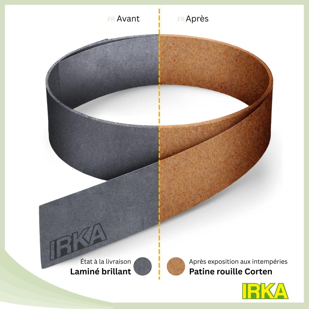 IRKA Bande de Bordure de Gazon Acier Corten 20 cm x 10 m | Bordure de parterre flexible, épaisseur 1 mm, pour le jardin, délimitation et encadrement des parterres