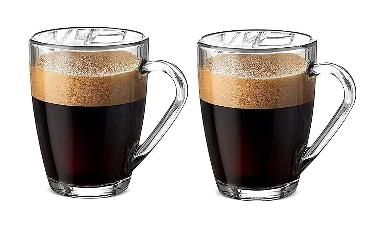 Glass Tea Cup 200 ML, Set of 2 Soup Mug Modern Glasses Tea-Coffee Mug with Convenient Solid Handle Mug Set for Tea, Coffee, Juice, Hot & Cold Drinks, Espresso, Cappuccino