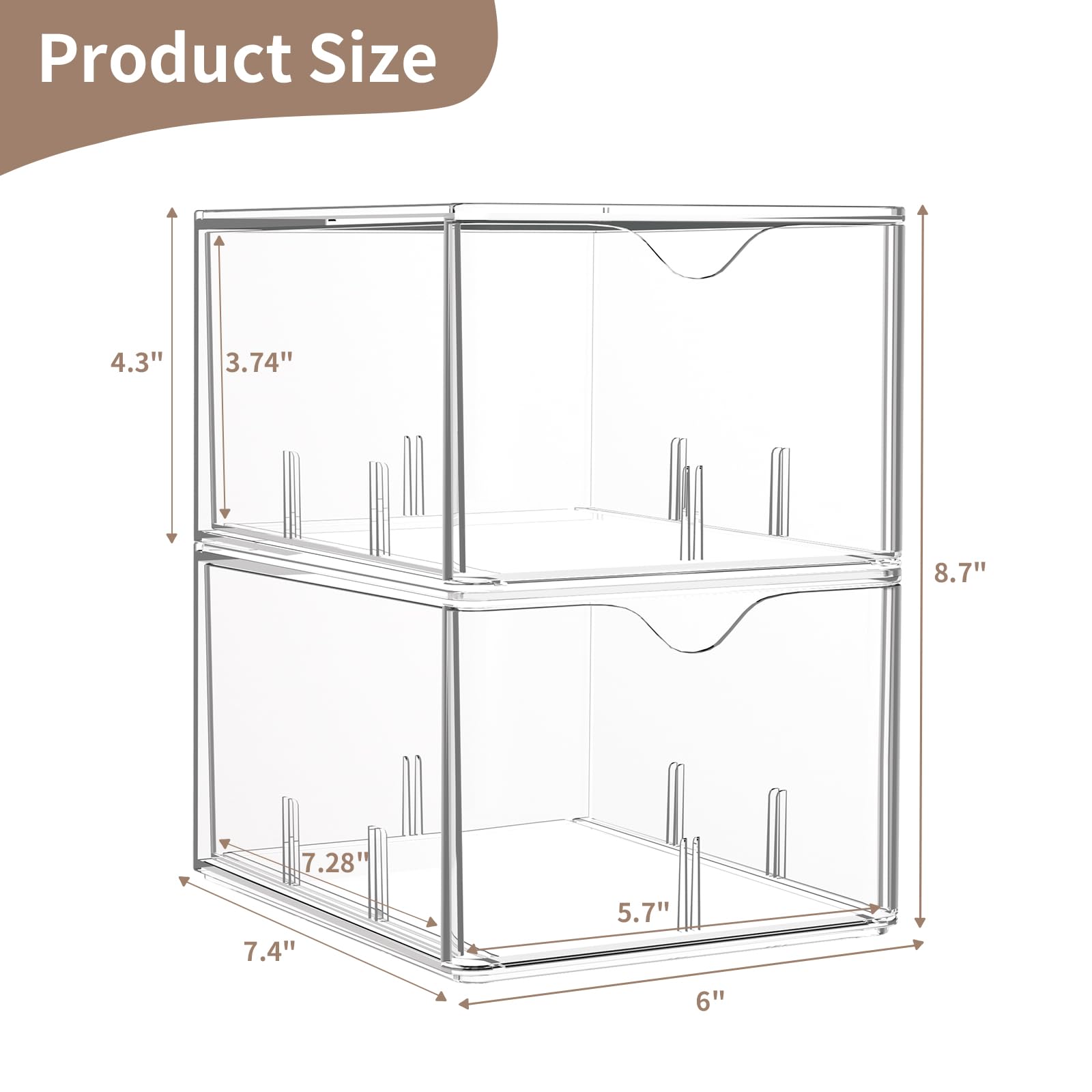 4 cassetti trasparenti impilabili con divisori staccabili, organizer per trucchi in acrilico per vanità, sottolavello, bagno, dispensa, mobili da cucina, contenitori in plastica per cosmetici, bustine