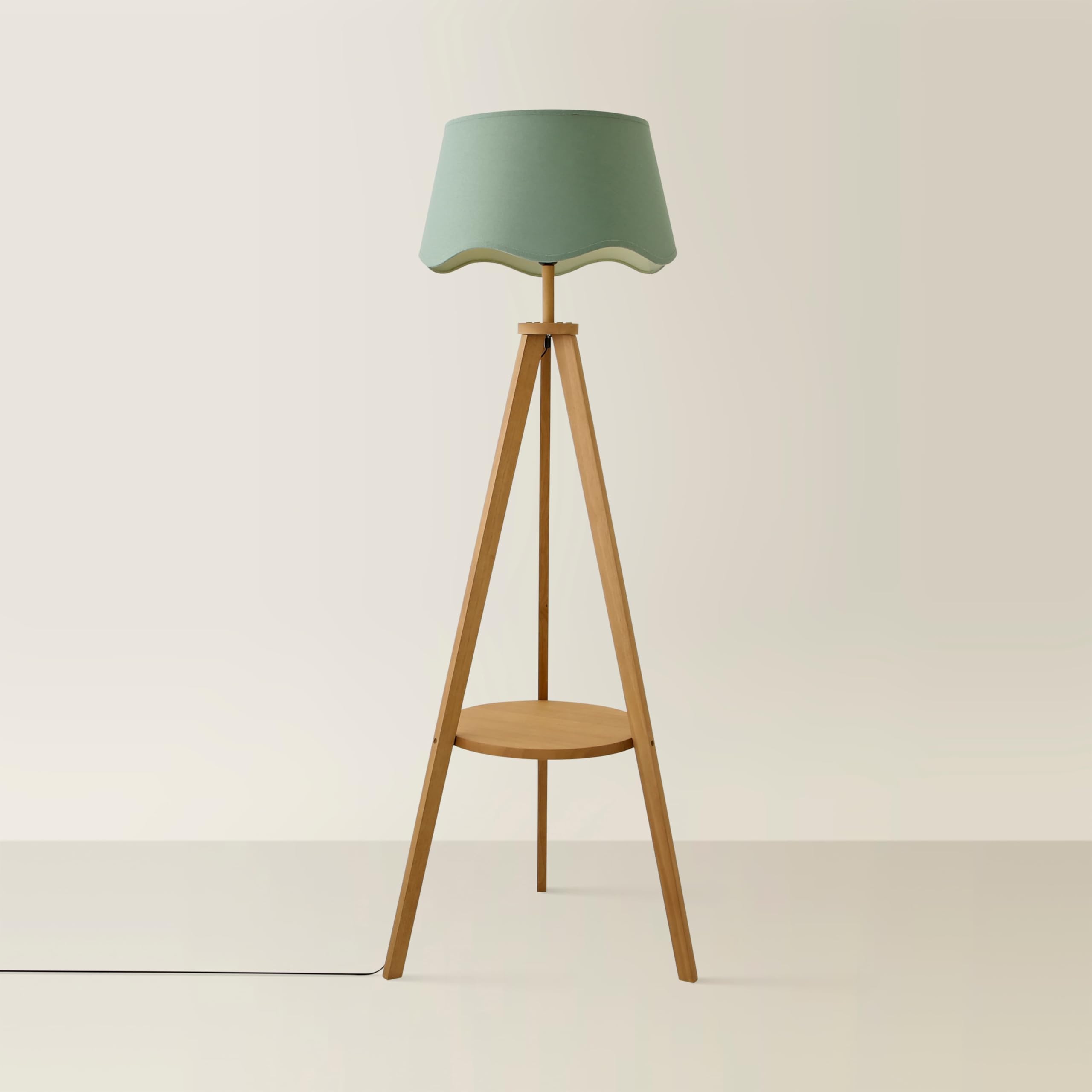 ValueLights | Morrigan Rich Wood Tripod Floor Lamp with Sage Green Scallop Lamp Shade | Floor Lamps, Home Décor & Improvement Essential