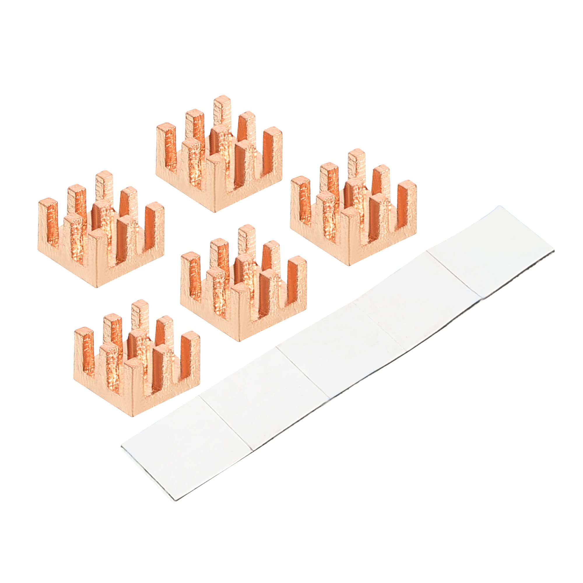 sourcing map 5 sztuk miedzianych radiatorów 6 x 6 x 4 mm samoprzylepnych do chłodnicy chipsetowej IC
