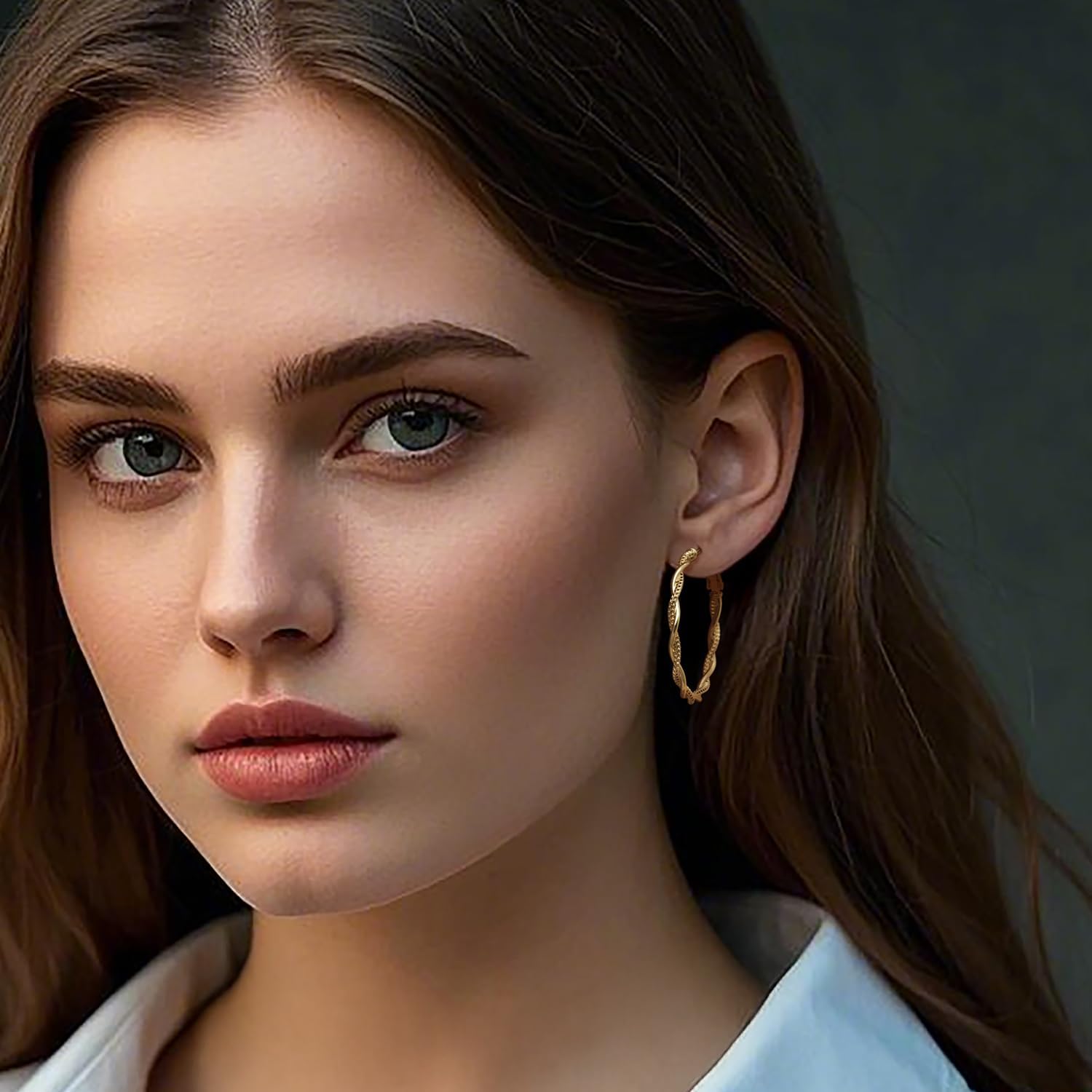 Gold Hoop Earrings for Women 14K Gold Earrings for Women Hoop Earring for Womens Hoops Twisted Design with Sculpted Texture Hoops Earring for Womens 34mm - Image 5