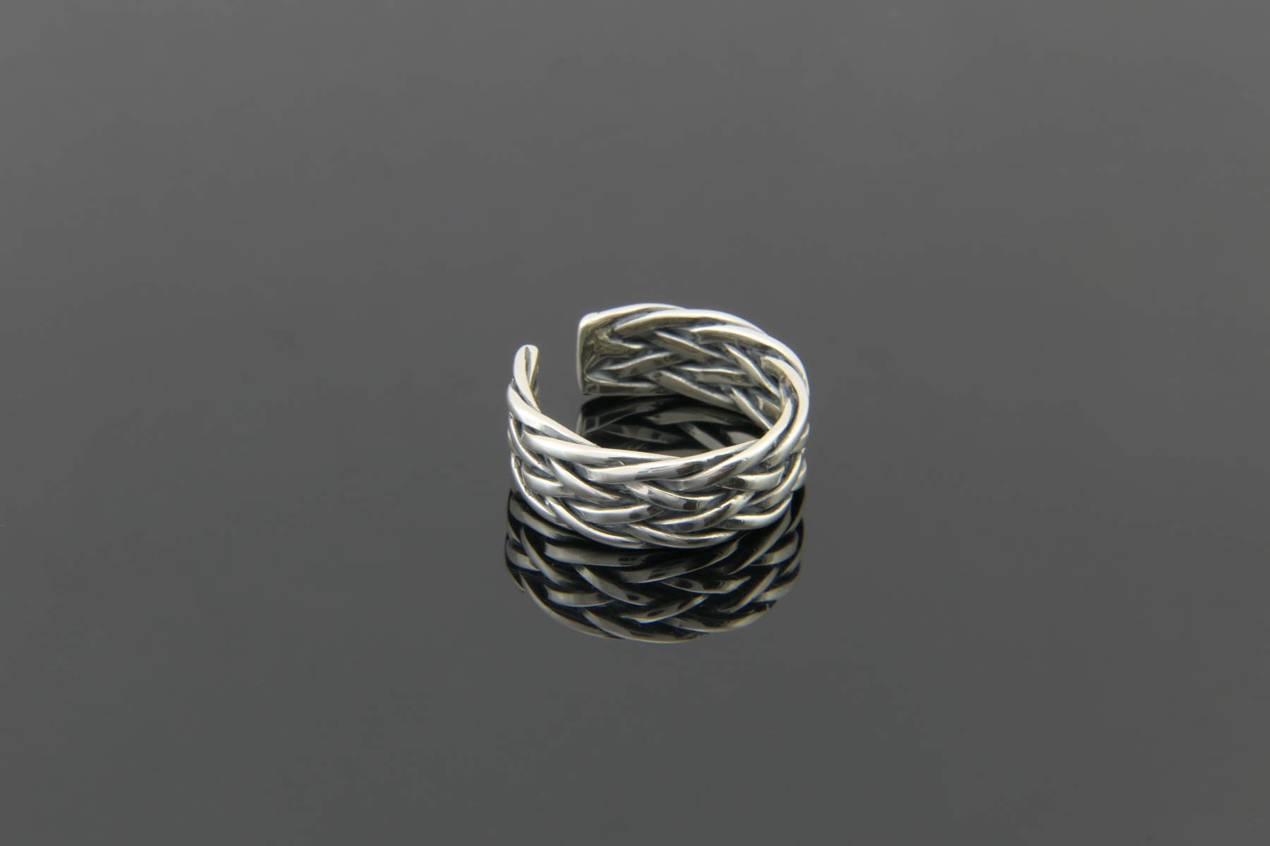 Nature Rebel Herren Ring breit 925 Silber offen verstellbar geflochten