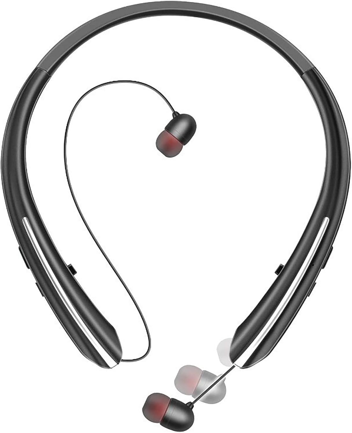 Retractable Neckband Bluetooth Headphones, 22H Playtime Wireless Earbuds, Auto-Coil Cord, Hands-Free Call with CVC 8.0 & Noise Cancellation, Secure & Comfortable Fit, Silver & Black