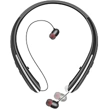 Retractable Neckband Bluetooth Headphones, 20H Playtime Comfort-Fit Wireless Earbuds with Auto-Reel, CVC 8.0 Noise Cancellation for Hands-Free Calls, Silver & Black