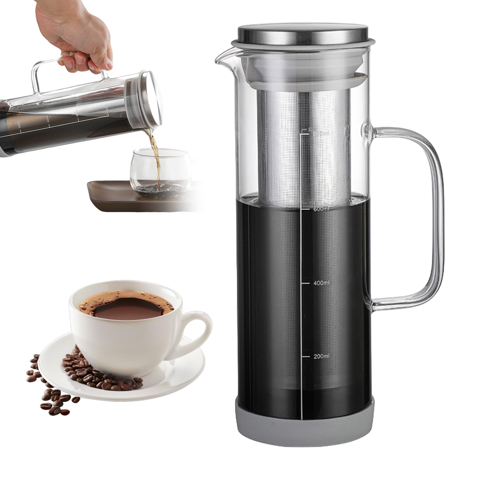 Machine à café Cold Brew 800 ml, carafe en verre, filtre acier inoxydable 304, silicone antidérapant