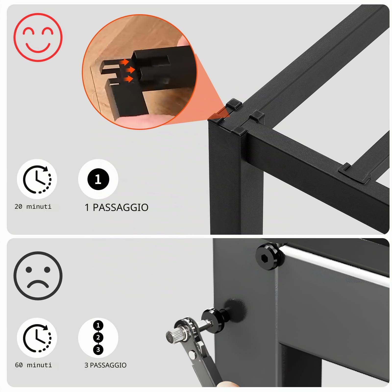 Struttura Letto 90x200 cm, piattaforma Letto a Doghe in Metallo, letto a blocchi, Letto Ospiti, Non sono necessarie viti o attrezzi per il montaggio, Nero Classico