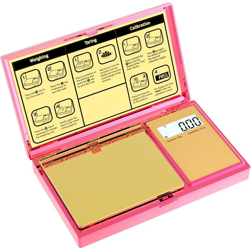 200g x 0.01g Jewelry Pink Coin Herb Powder Digital Scale | Luxury Gold Design & Wipe-Clean Surface | Tare Function, g/oz/ct Units, Auto-Off | Compact & Portable for Travel/Home (1pc Scale)