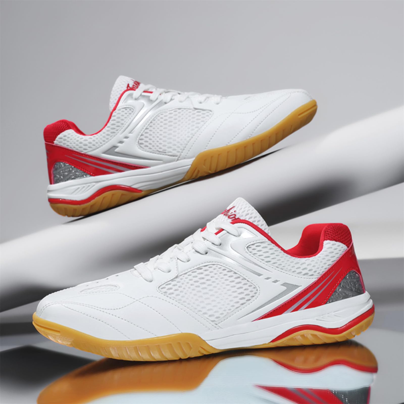 Chaussures de Badminton Femme Chaussures de Volleyball Indoor Antidérapantes Respirantes Légères Amorties Chaussures de Sport Salle Blanc/Rouge Blanc/Bleu
