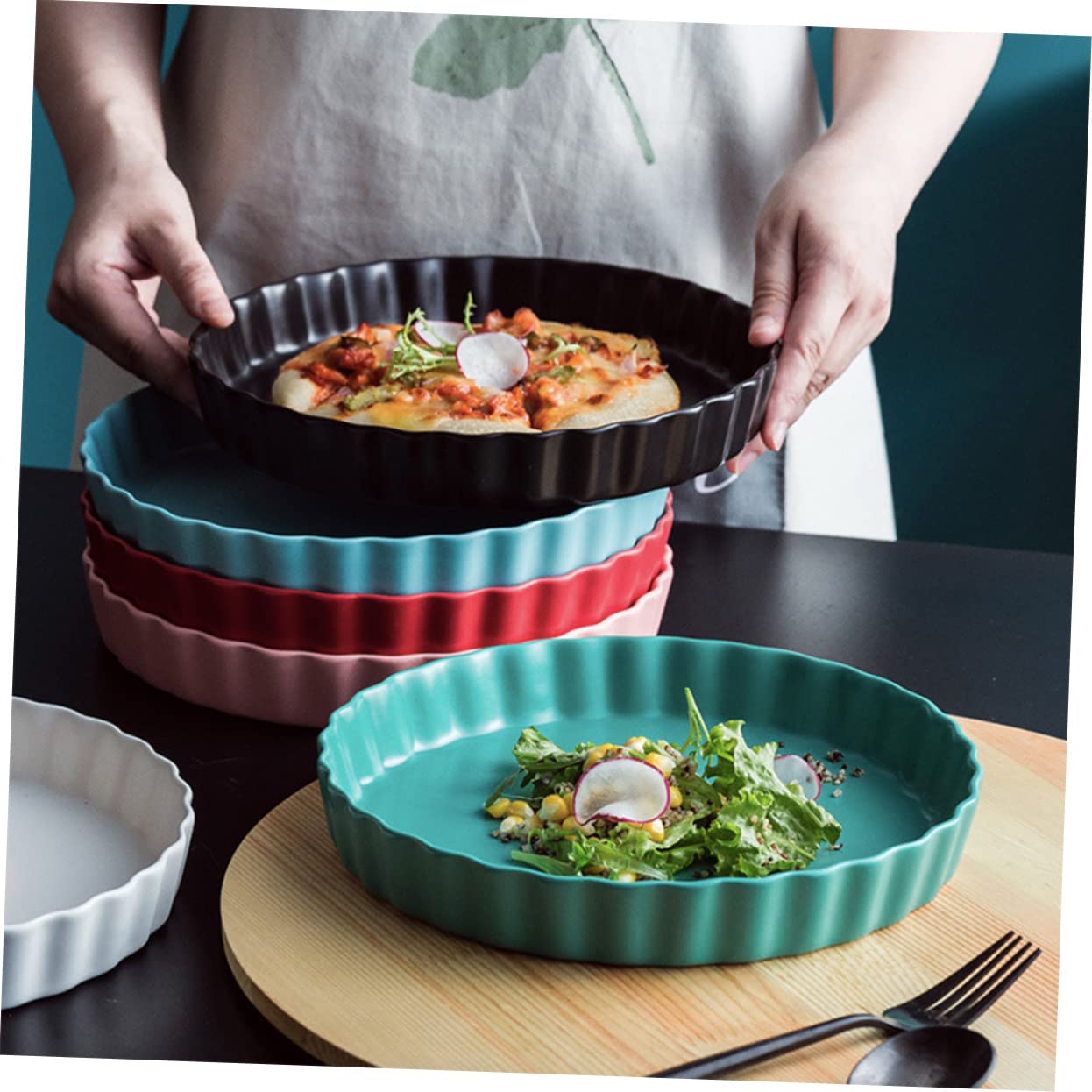 Mikinona Assiette en Céramique Ronde 10 Pouces pour Repas Simples