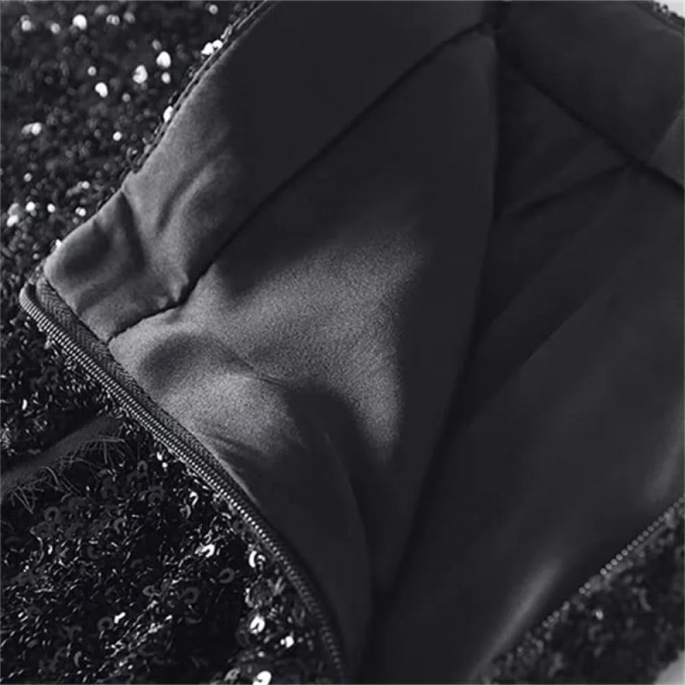 SWEPER Falda Corta De Mujer - Falda Decorativa De Lentejuelas Negras para Mujer, Minifalda Ajustada con Cremallera Lateral Elegante De Lujo para Primavera