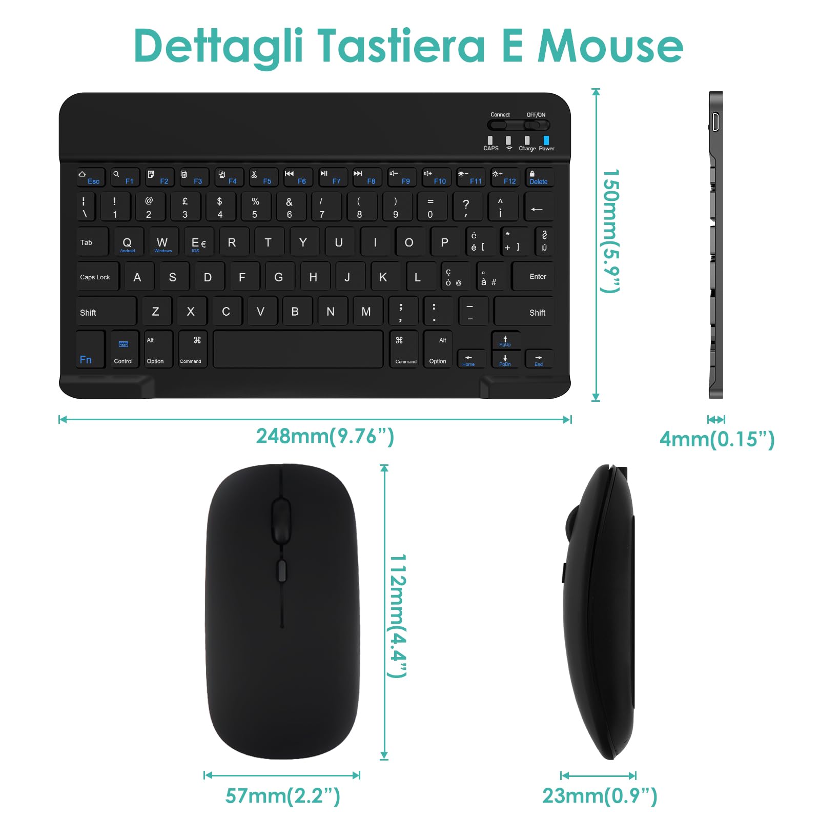 LAMA Tastiera e Mouse Wireless, Tastiera Tablet Universale Ultra Sottile Ricaricabile, Tastiera Bluetooth Portatile per iPad/Tablet/iOS/Android/Windows/Laptop/Computer Desktop/Telefoni, Nero