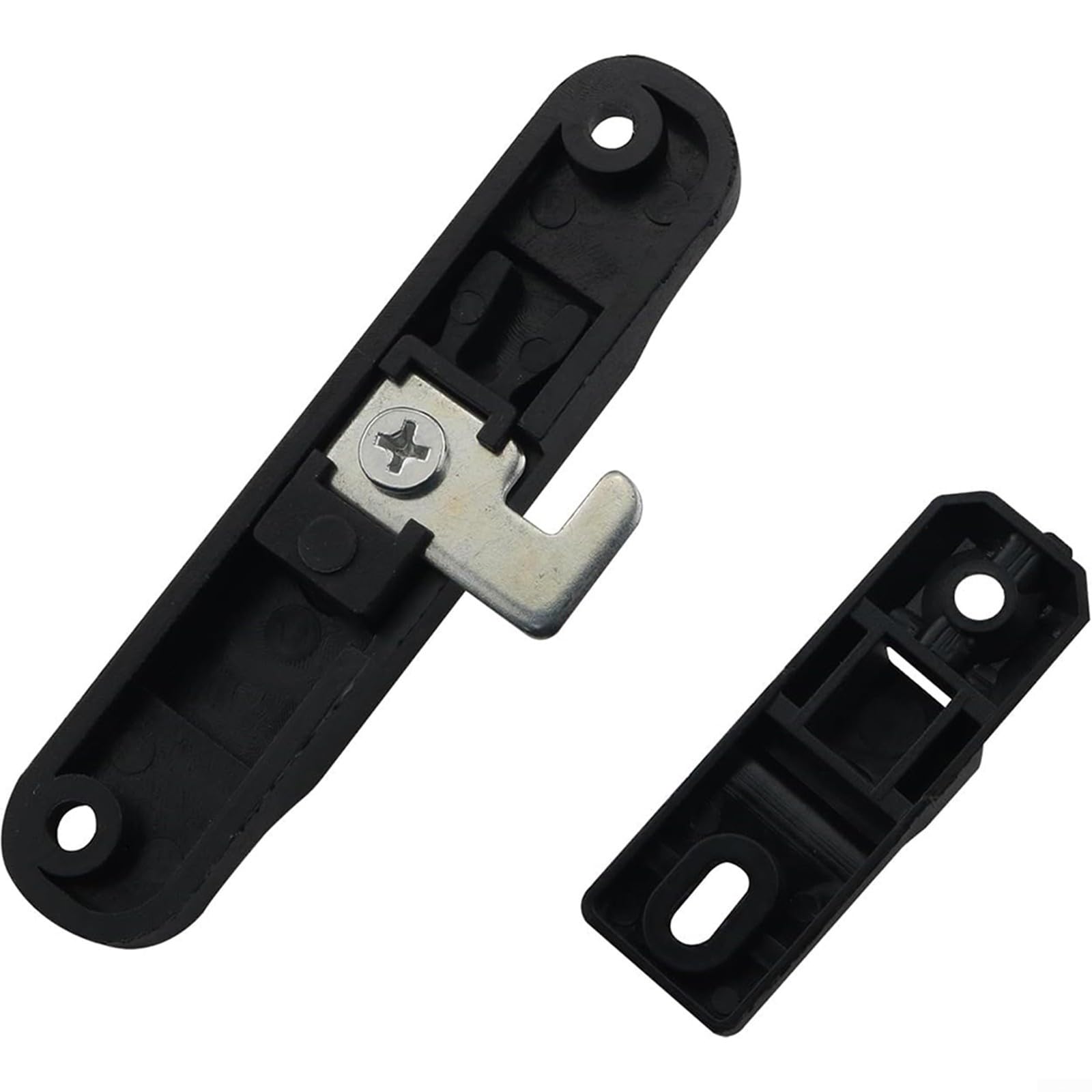 Black Horizontal Sliding Sash Lock Set with PP Plastic Hook & Galvanized Metal Latch for Aluminum, Wood, or Screen Sliding Doors – Left/Right Install, Push-Action