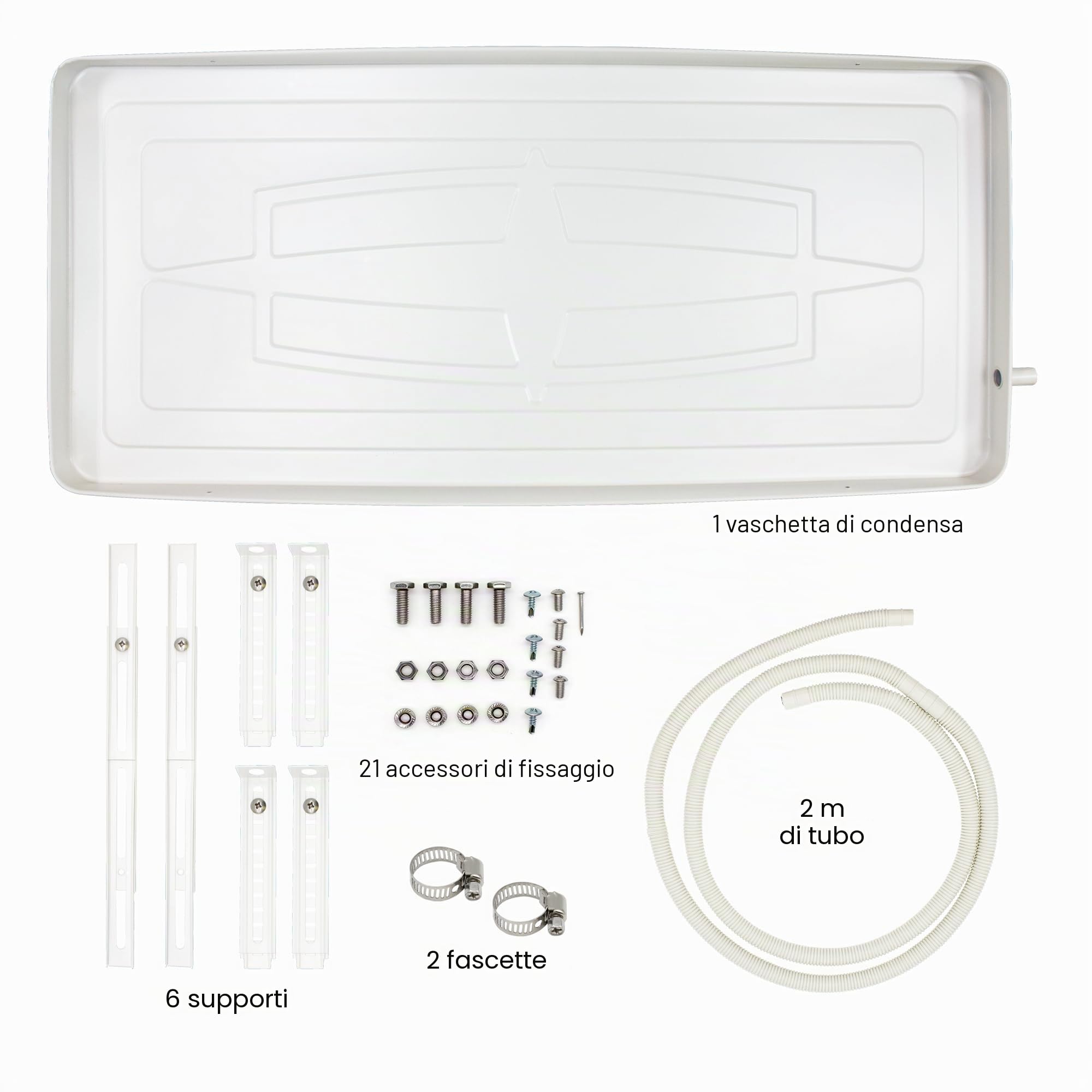 Vassoio di condensazione per aria condizionata, in acciaio inox 304 bianco, per uso esterno, anticorrosione, con tubo di scarico e supporto regolabile, 840 x 390 x 35 mm