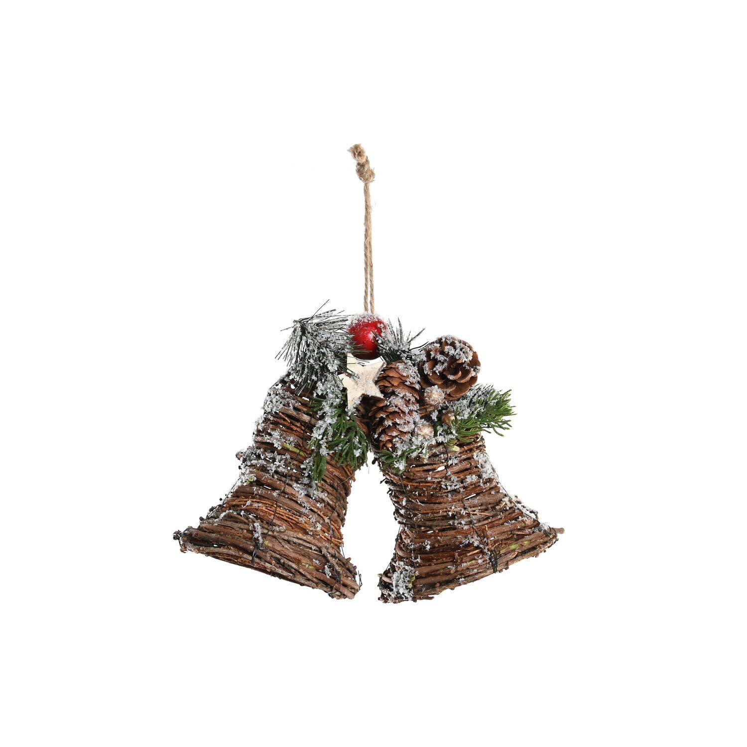 Suspension en rotin haut de gamme pommes de pin et cloches artisanales 25 cm