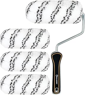 ROLLINGDOG 7 Inch Masonry Paint Roller Set - with 3PCS 3/4” (18mm) Long Nap Polyamide Roller Cover Sleeves for Rough Exterior or Textured Wall Surfaces Painting