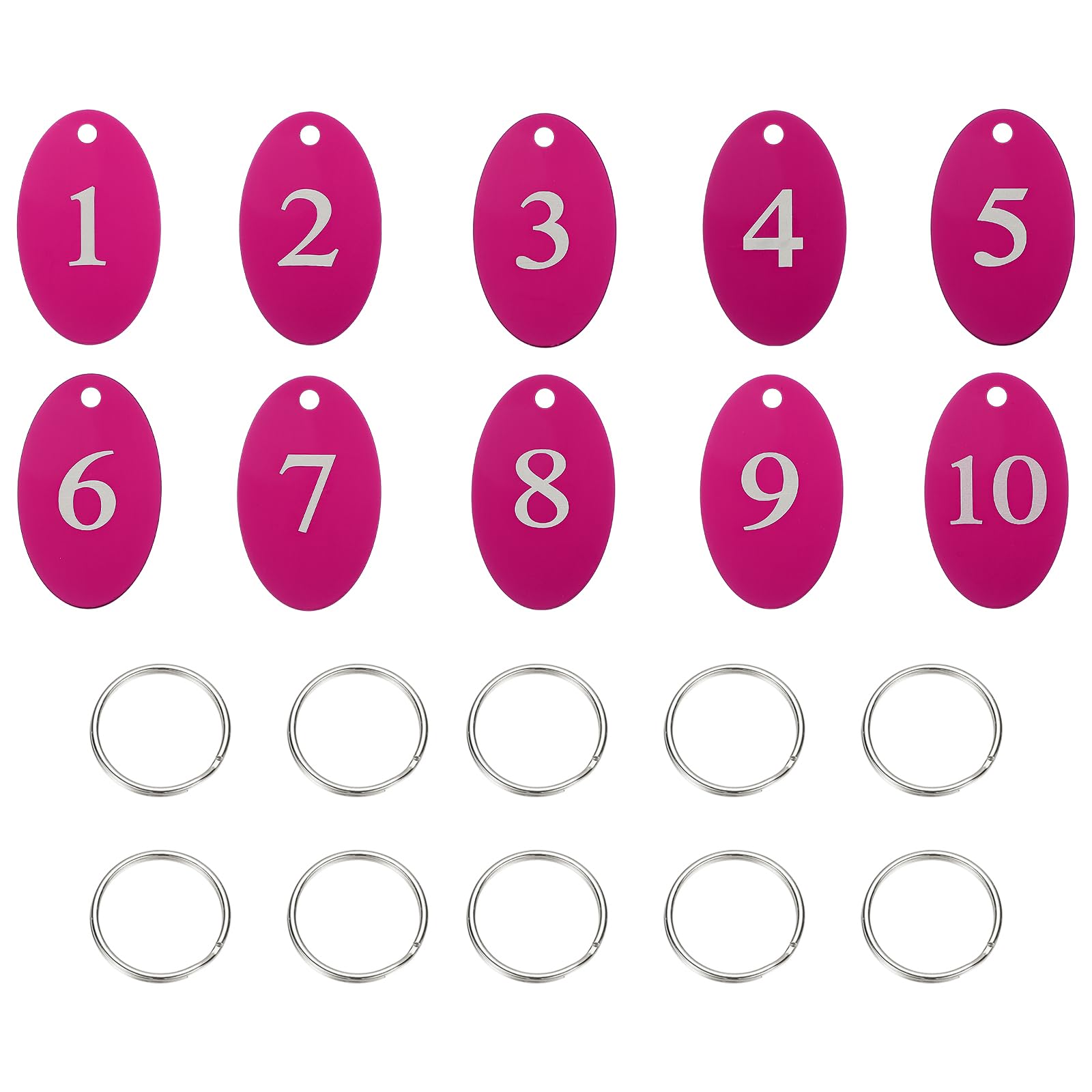 PATIKIL 10PCS Number Tags 1-10, Table Number Key Tags Aluminum Numbered Keychain Metal Oval with Key Rings for Organizer Field Sales Hangers Clothes Labels ID, Rose Red