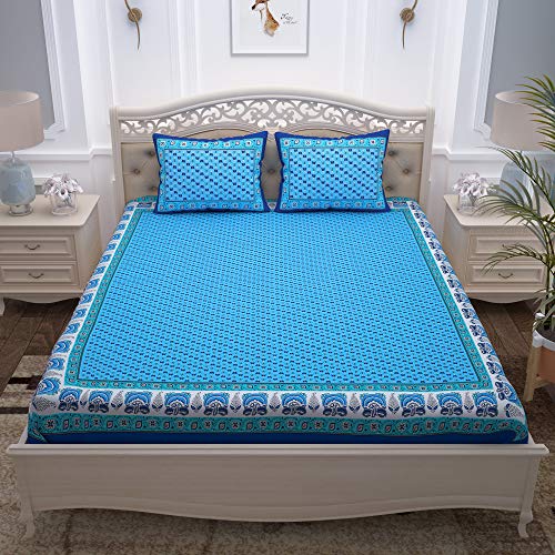 Image of Story@Home Pandora Collection 152 TC 100% Cotton Bedsheet for Double Bed with 2 Pillow Covers (90 X 108 Inch, Sky & Dark Blue)