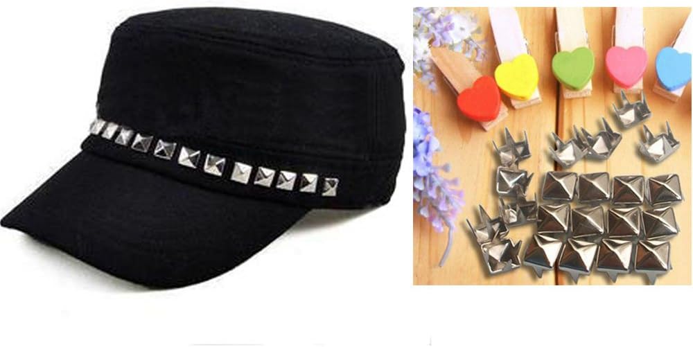 Sellingpillar 100pcs Pyramid Studs Square Silver Metal Leathercraft Spikes Spots DIY Goth Punk