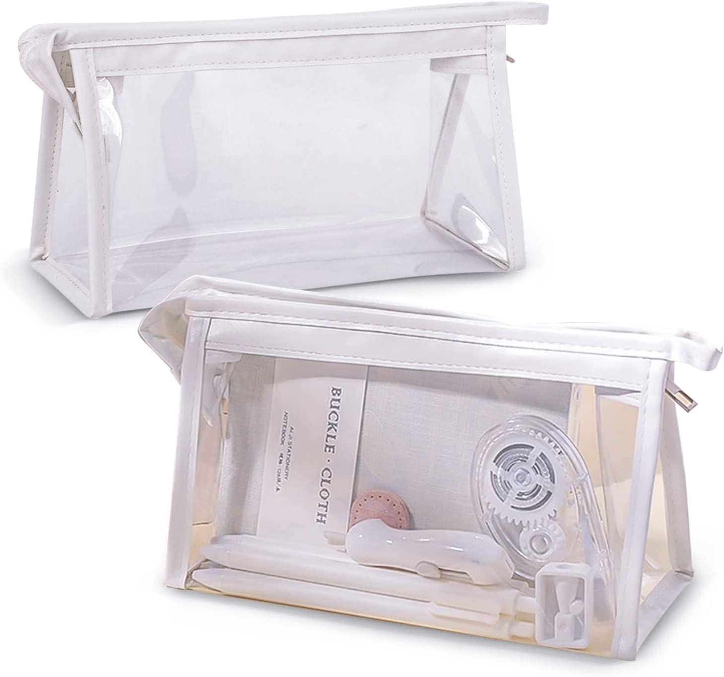 MEISO 2 Piezas Bolsas de Cosméticos Transparentes, Bolsas de Maquillaje Impermeables Transparentes, Bolsas de Aseo de Viaje de PVC, Estuches Transparentes para Lápices, Organizadores Estacionarios