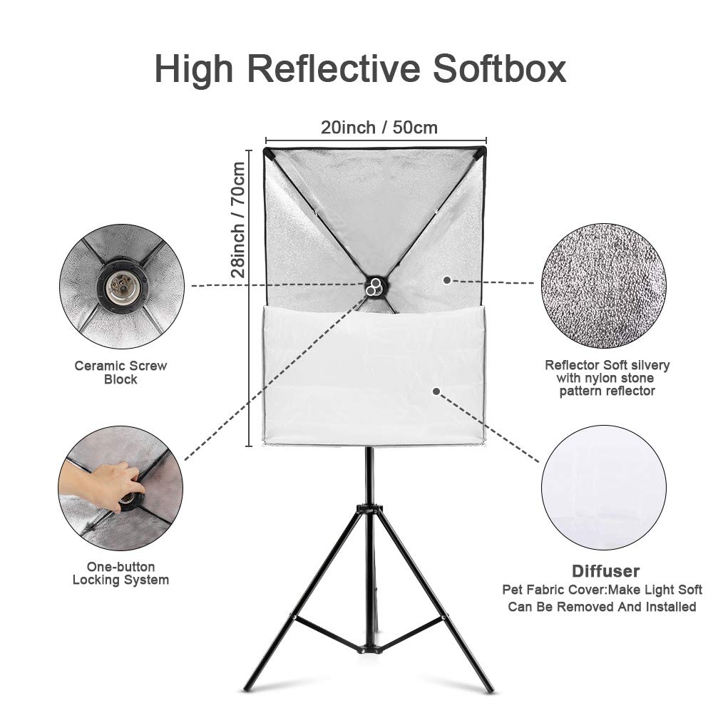 Set di illuminazione Softbox, kit professionale per studio professionale, attrezzatura continua con treppiedi da 2 m, 3200-5500 K, tripla lampadina LED con telecomando per fotografia fotografica