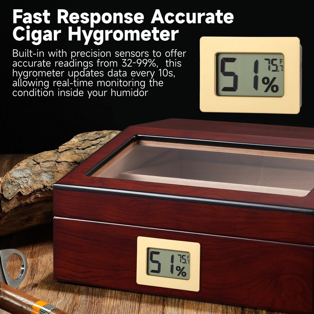 Digital Thermo-Hygrometer, ±2% Rh Accurate Humidity & Temp Sensor, Dual Display 32–99%, Mini Size for Greenhouses, Humidors, Reptile Enclosures, Incubators