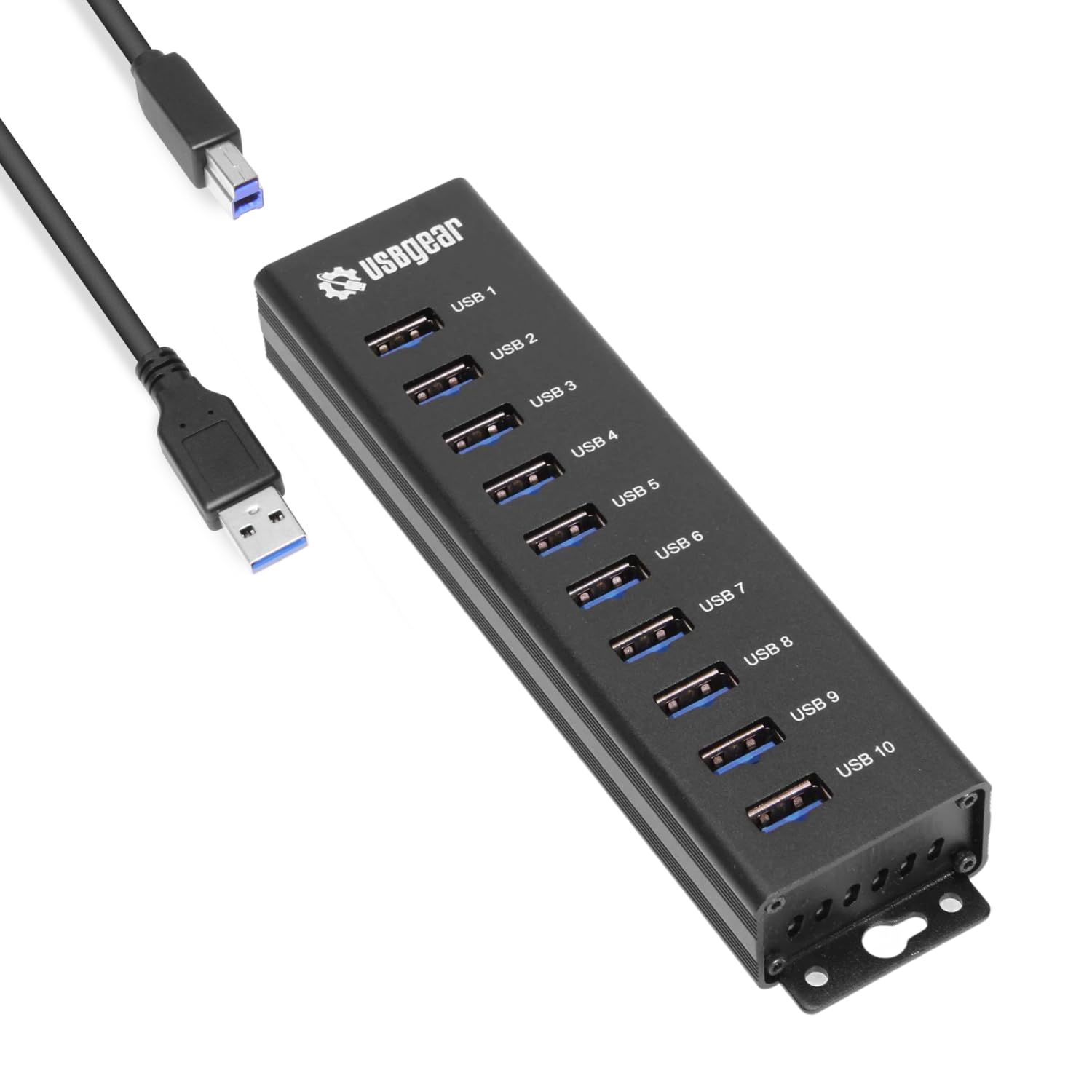 USBGear 10-Port USB Hub 3.2 Gen 1 – Mountable SuperSpeed Data Hub with USB Ports for Laptop, PC, Desktop, and More, 5V/4A Power Adapter with Type-A to Type-B Cable (3ft), Computer Accessories