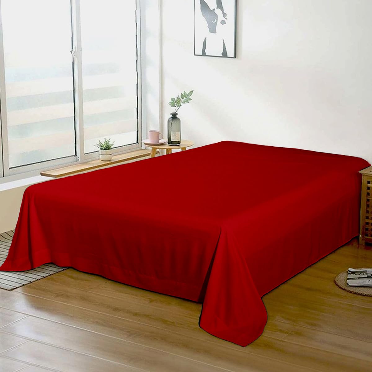 Rohi 100% Brushed Cotton Flat Sheet Double – Soft, Warm, and Breathable Flannelette Flat Sheets Double Bed for Ultimate Comfort – Thermal Bed Sheet with Anti-Allergy Properties (Red, Double)