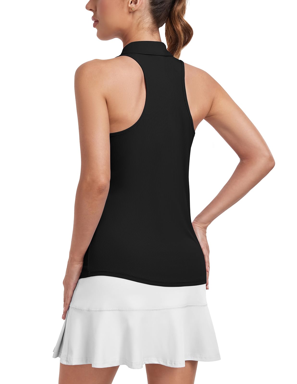 Soneven Polo de Golf pour Femme sans Manches - Débardeur de Sport - Dos Nageur - avec col - Gym - Léger - Haut de Yoga