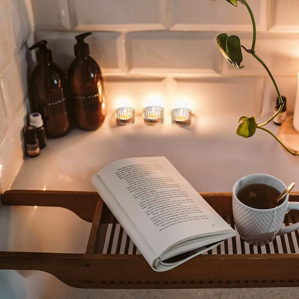 Przezroczyste świeczniki na świeczki tealight, zestaw 24 sztuk, szklane świeczniki na podgrzewacze, dekoracja stołu, na wesela, przyjęcia urodzinowe lub do