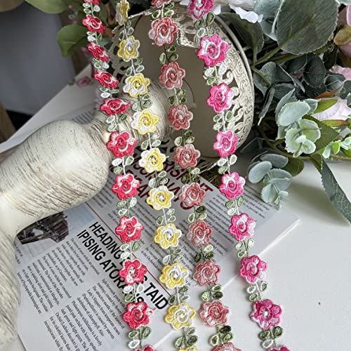 Spitzenband mit Spitzenbesatz, Stickerei, Blume, DIY-Spitze, Applikation, Nähen, Basteln, Spitzenband für Kleid, Hochzeit, Geschenk, Dekoration (4 Farben) Cover