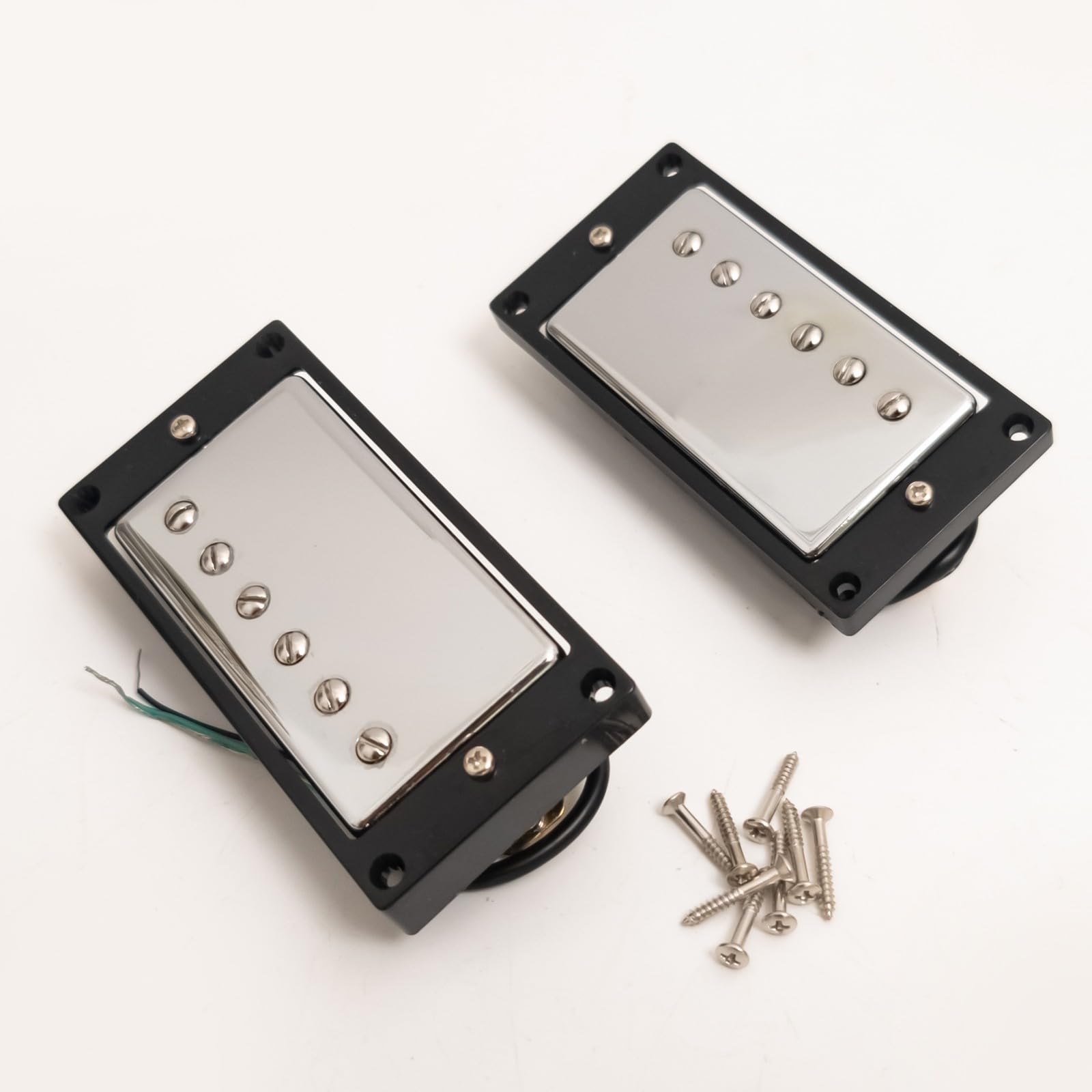 Humbucker-Tonabnehmer-Set für Gibson LP SG Gitarre, warmer 7,5 K Hals + kräftiger 15 K Steg-Keramik-Magnet, kompatibles Upgrade für E-Gitarre, 2V2T Verkabelung (Chrom BK 2V1T Kabelbaum-Set)
