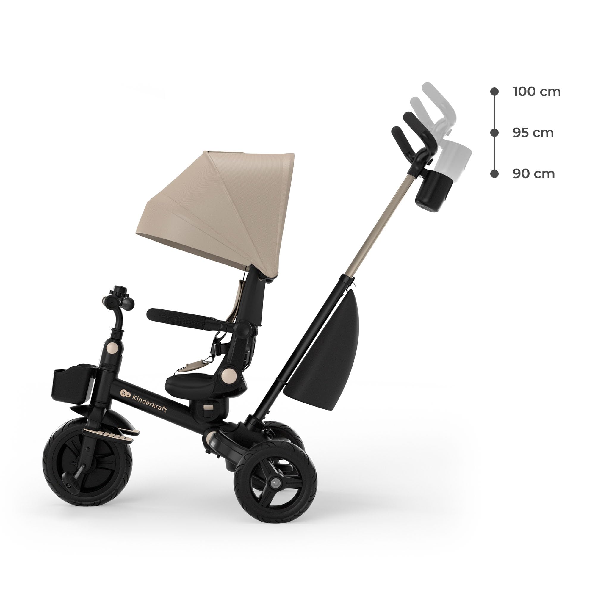 Kinderkraft Aveo 2 PRO Dreirad 6 in 1, Click&Twist Sitz drehbar, Liegefunktion beidseitig, Klappbar, Kompakt, UPF50+ Verdeck, Freilauf, Ab 9 Monaten bis 5 Jahre, Beige