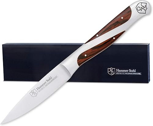 Hammer Stahl Cuchillo de pelar de 3.5 pulgadas, acero alemán de alto carbono, cuchillo de cocina pequeño afilado para verduras y frutas, mango