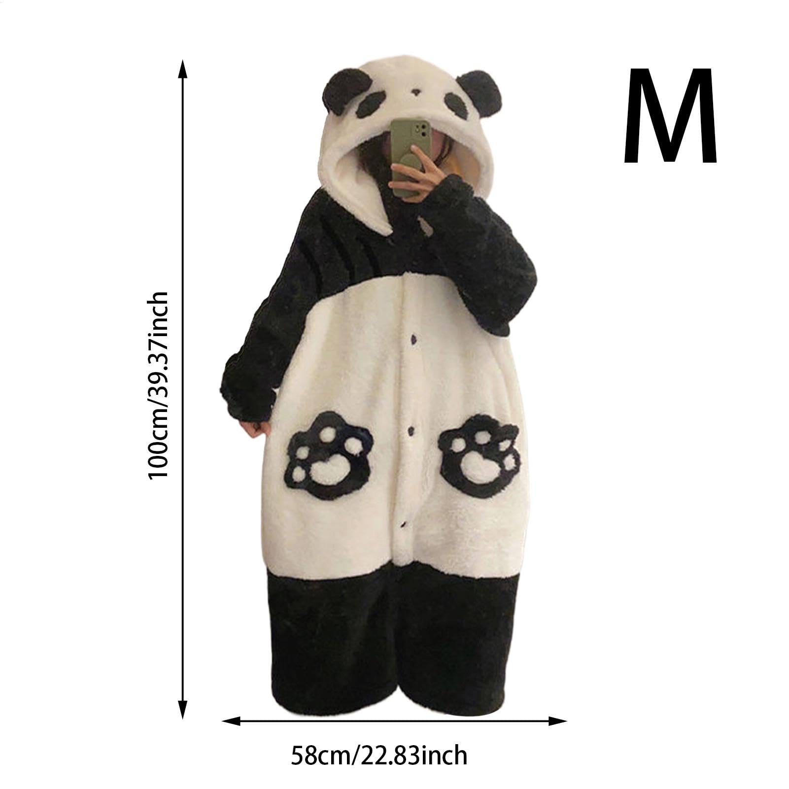 Pijama De Panda Ropa De Dormir Con Capucha De Forro Polar De Coral Gruesa Y