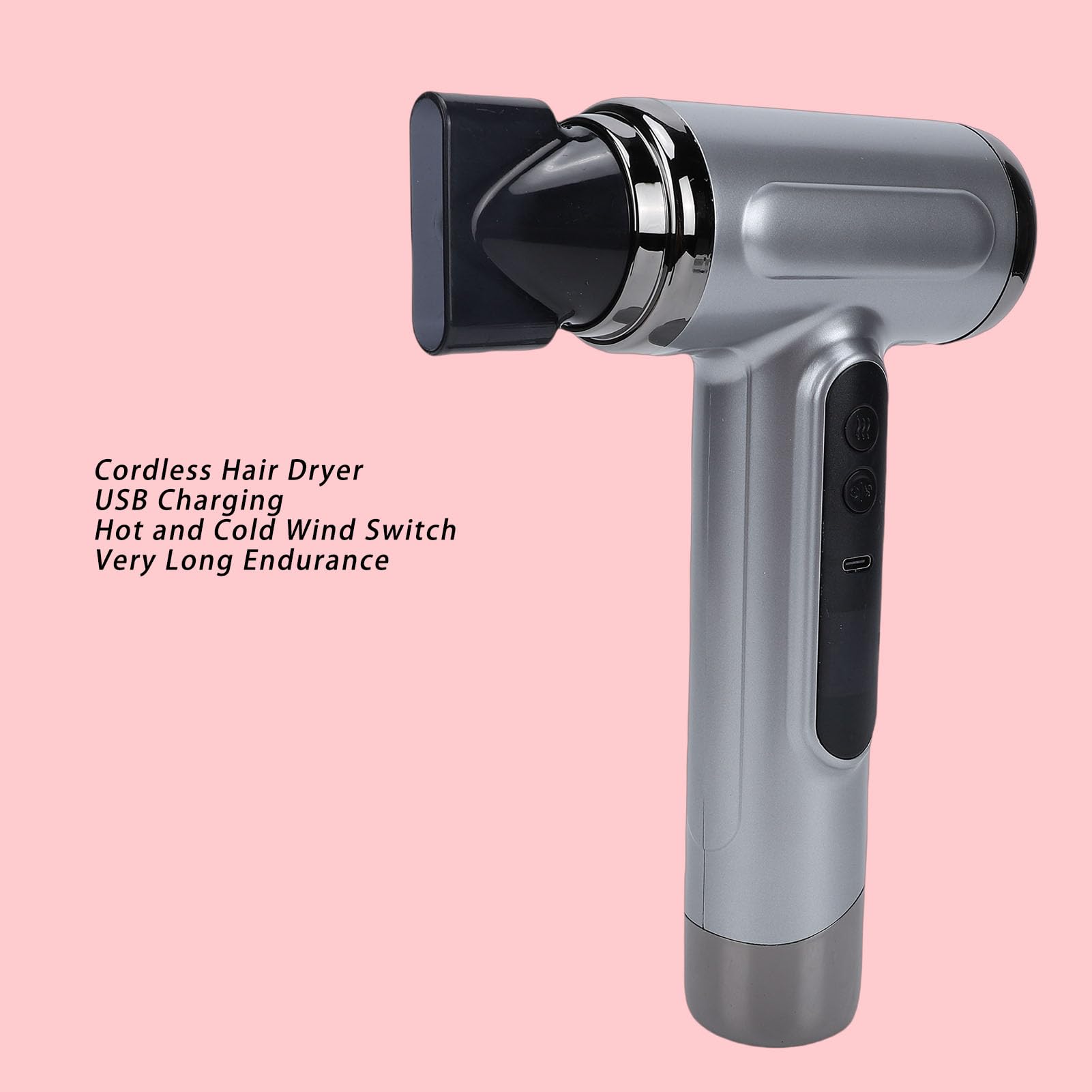 Cuifati Secador de Pelo Inalámbrico, Secador de Pelo Recargable USB de 200 W 15600 MAh, de Portátil con Boquilla Concentradora para Viajes, Camping, Dormitorio
