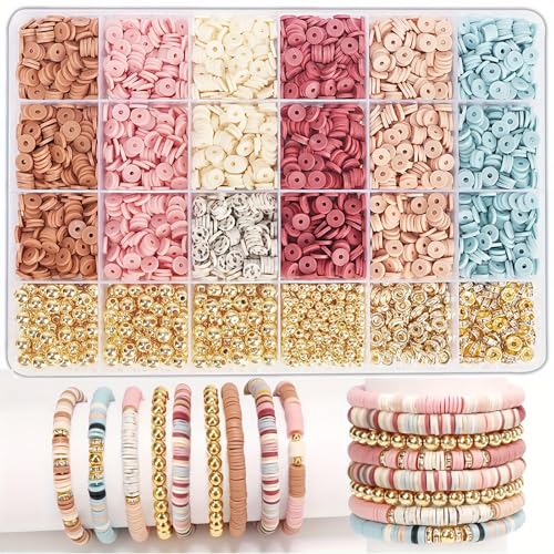 pekifaves 6mm Abalorios para Hacer Pulseras, 7 Colores Clay Beads Kit Pulseras, Cuentas Para Pulseras Cuentas, Coloridas de Arcilla Kit, Friendship Bracelet Kit, DIY Regalo Niña