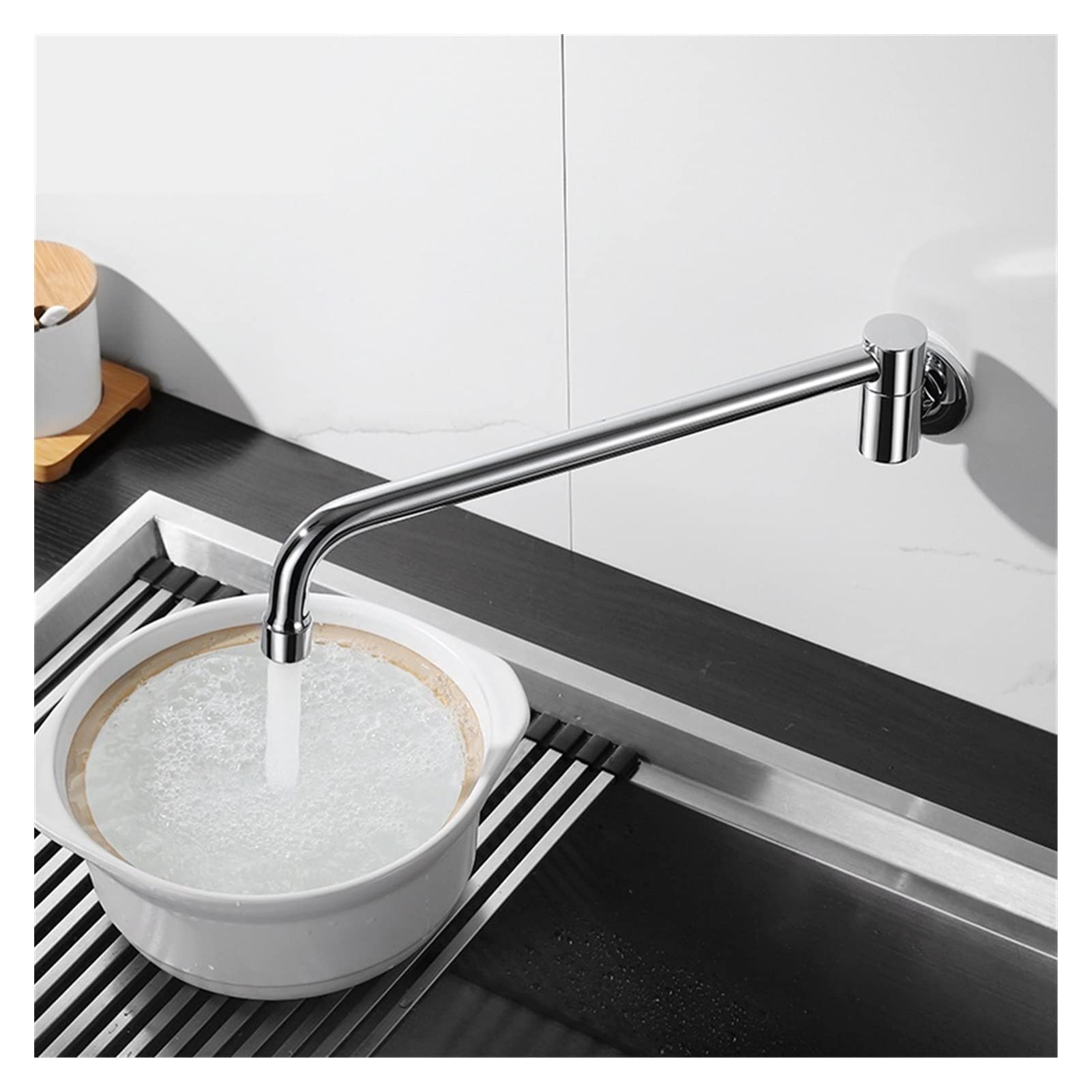 Kran umywalkowy, Copper Chrome in-ściany Półautomatyczna przełącznik huśtawkowy Pojedynczy franek z zimną wodą Kitchen Basin Pralnia Mop