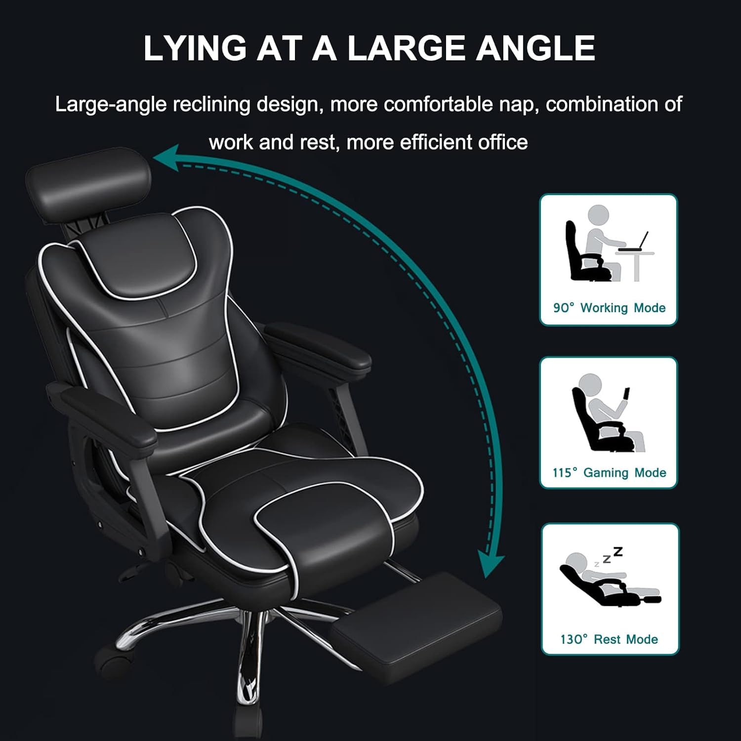 Ergonomiczne krzesło biurowe do komputera z regulowanym zagłówkiem, podnóżkiem i obrotową konstrukcją, do gier i do użytku kadry kierowniczej