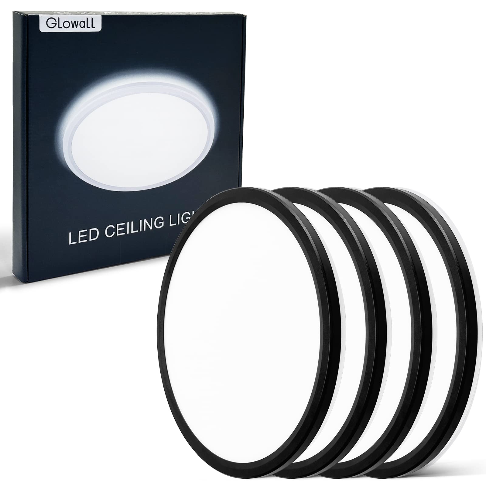 9" Black Led Ceiling Light Fixture, Ultra Thin Flush Mount, 5000K Daylight, 2250 Lumen, Modern, Round, for Kitchen, Bedroom, Hallway, Laundry, Bathroom, Garage (Black, 4Pack)